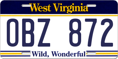 WV license plate OBZ872