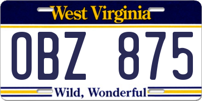 WV license plate OBZ875