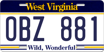 WV license plate OBZ881
