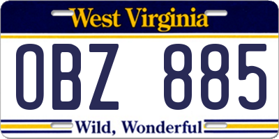 WV license plate OBZ885