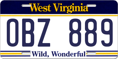WV license plate OBZ889