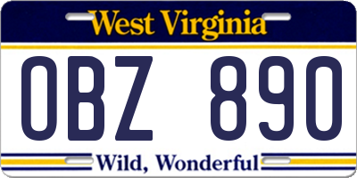 WV license plate OBZ890