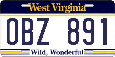 WV license plate OBZ891