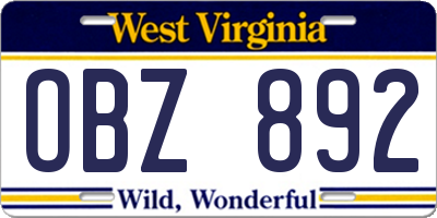 WV license plate OBZ892