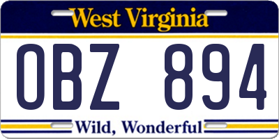 WV license plate OBZ894