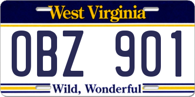 WV license plate OBZ901