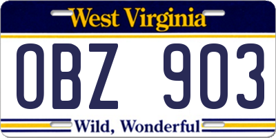 WV license plate OBZ903