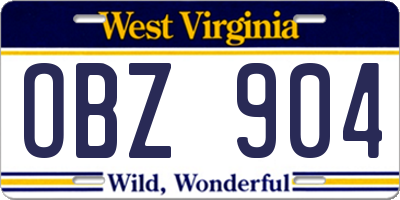 WV license plate OBZ904