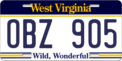 WV license plate OBZ905