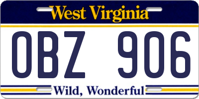 WV license plate OBZ906