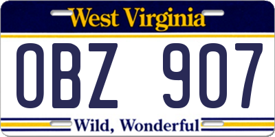 WV license plate OBZ907