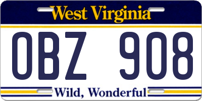 WV license plate OBZ908