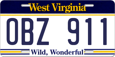 WV license plate OBZ911