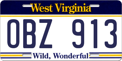 WV license plate OBZ913