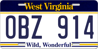 WV license plate OBZ914