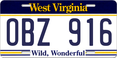 WV license plate OBZ916