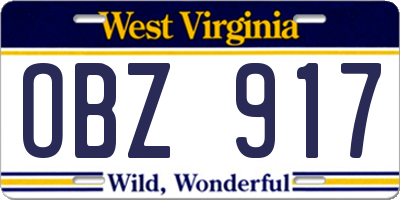 WV license plate OBZ917