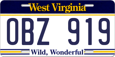 WV license plate OBZ919