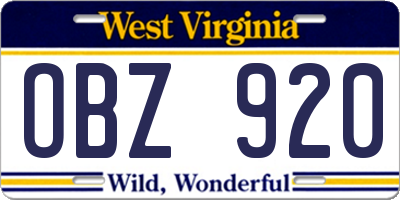 WV license plate OBZ920