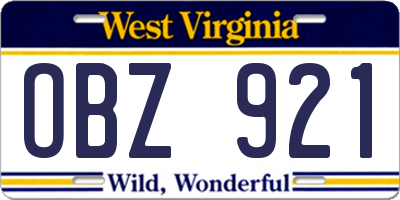 WV license plate OBZ921