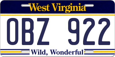 WV license plate OBZ922