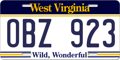WV license plate OBZ923