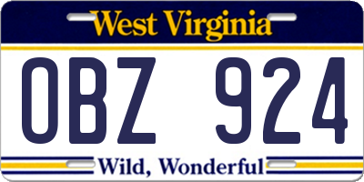 WV license plate OBZ924