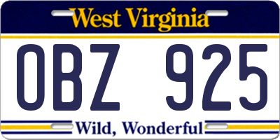 WV license plate OBZ925
