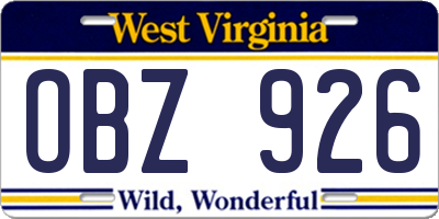 WV license plate OBZ926