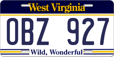 WV license plate OBZ927