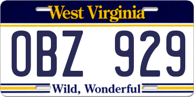 WV license plate OBZ929