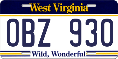 WV license plate OBZ930