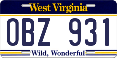 WV license plate OBZ931