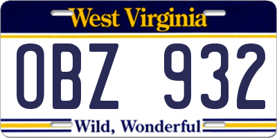 WV license plate OBZ932