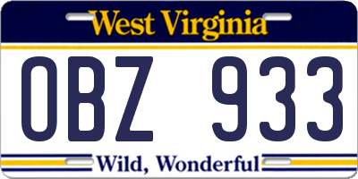 WV license plate OBZ933