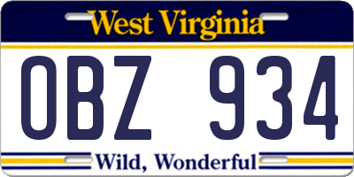 WV license plate OBZ934