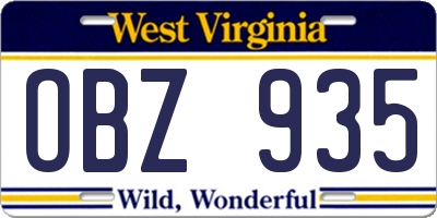 WV license plate OBZ935