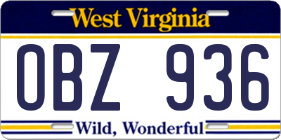 WV license plate OBZ936