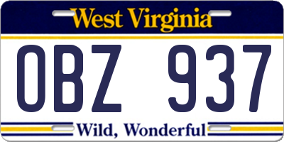 WV license plate OBZ937