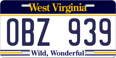 WV license plate OBZ939