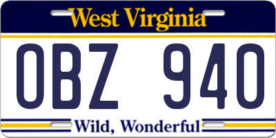 WV license plate OBZ940