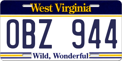 WV license plate OBZ944