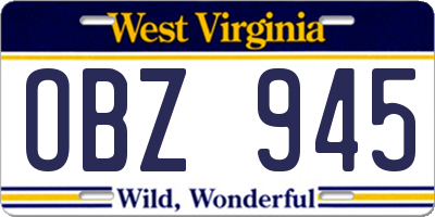 WV license plate OBZ945