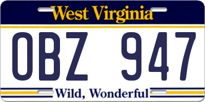 WV license plate OBZ947