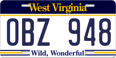 WV license plate OBZ948