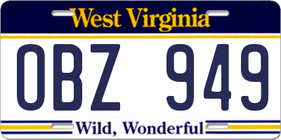 WV license plate OBZ949