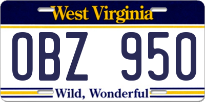 WV license plate OBZ950