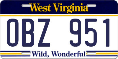 WV license plate OBZ951