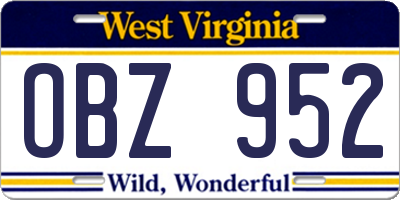 WV license plate OBZ952