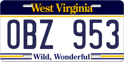 WV license plate OBZ953